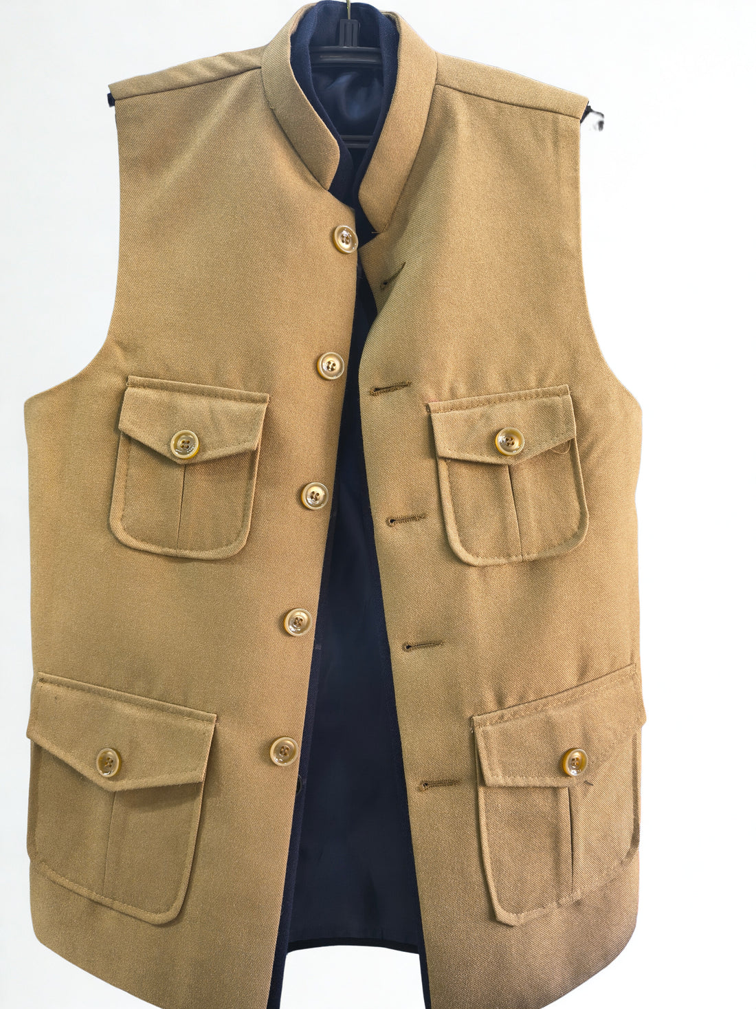 Men’s Classic Khaki Nehru Waistcoat – Premium Ethnic Jacket
