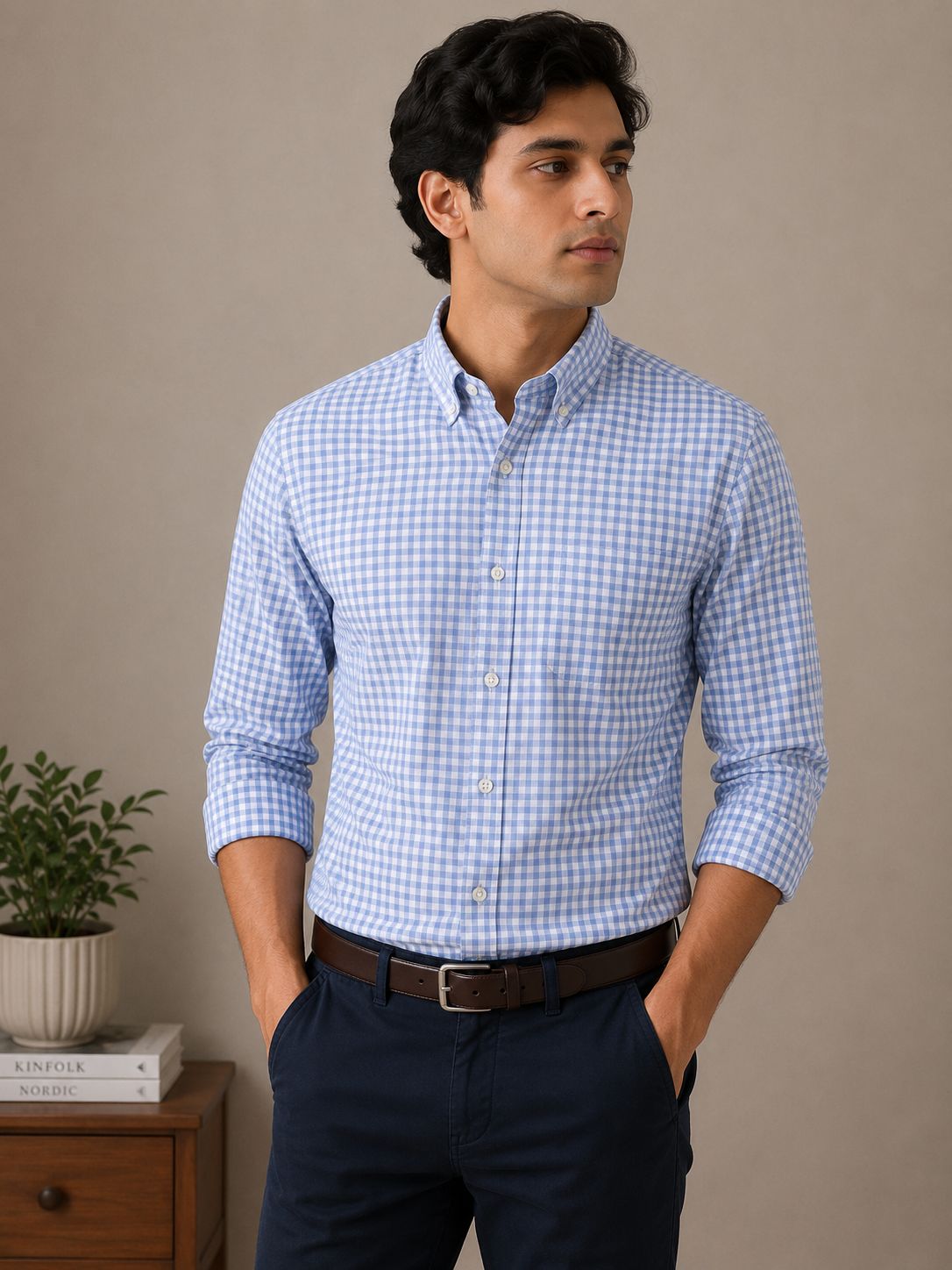 Raymond Unstitched Shirt Fabric 1.60 Meter Light Blue Gingham Checks Premium Cotton Shirting