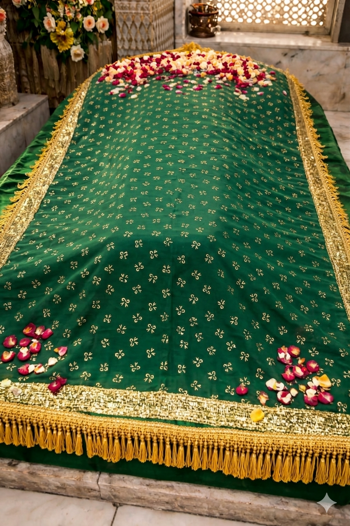 Peera Di Chadar Green with Golden Border Traditional Religious Cloth