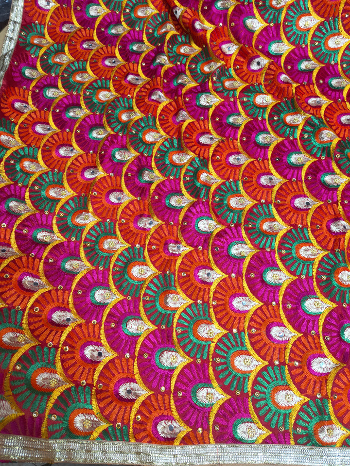 Multicolor Fan Pattern Phulkari Embroidered Dupatta