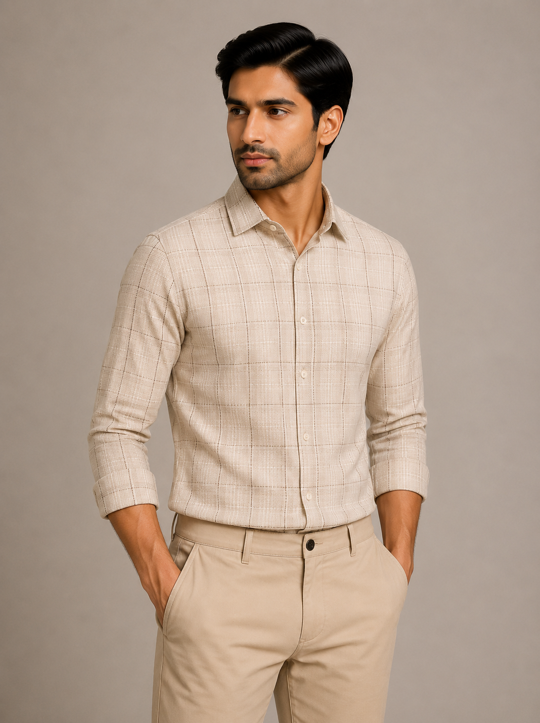 Raymond Unstitched Shirt Fabric 1.60 Meter Off White Textured Checked Premium Shirting Fabric