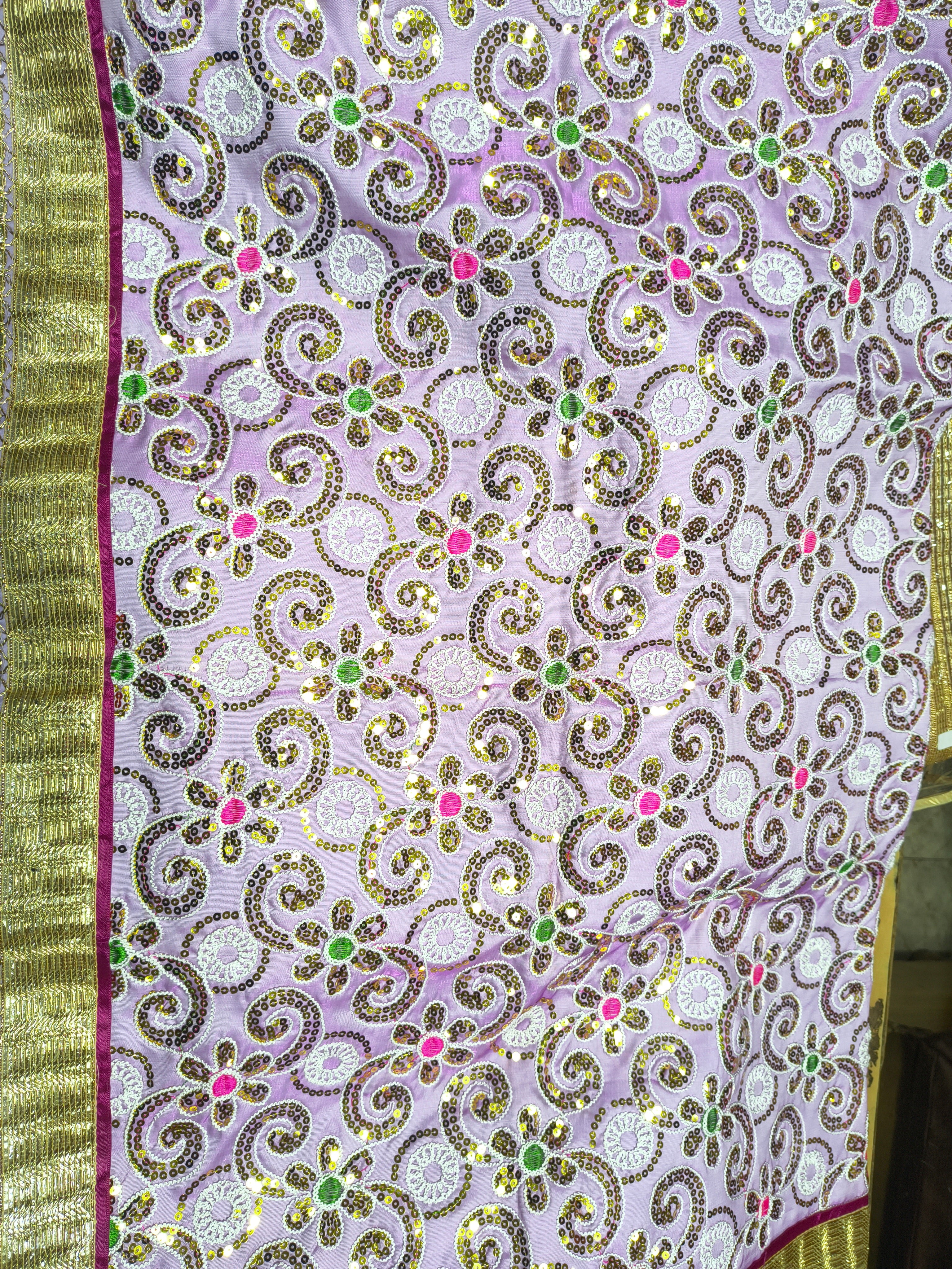 Lavender Sequin Handwork Rumala Sahib with Golden Border for Guru Granth Sahib Ji
