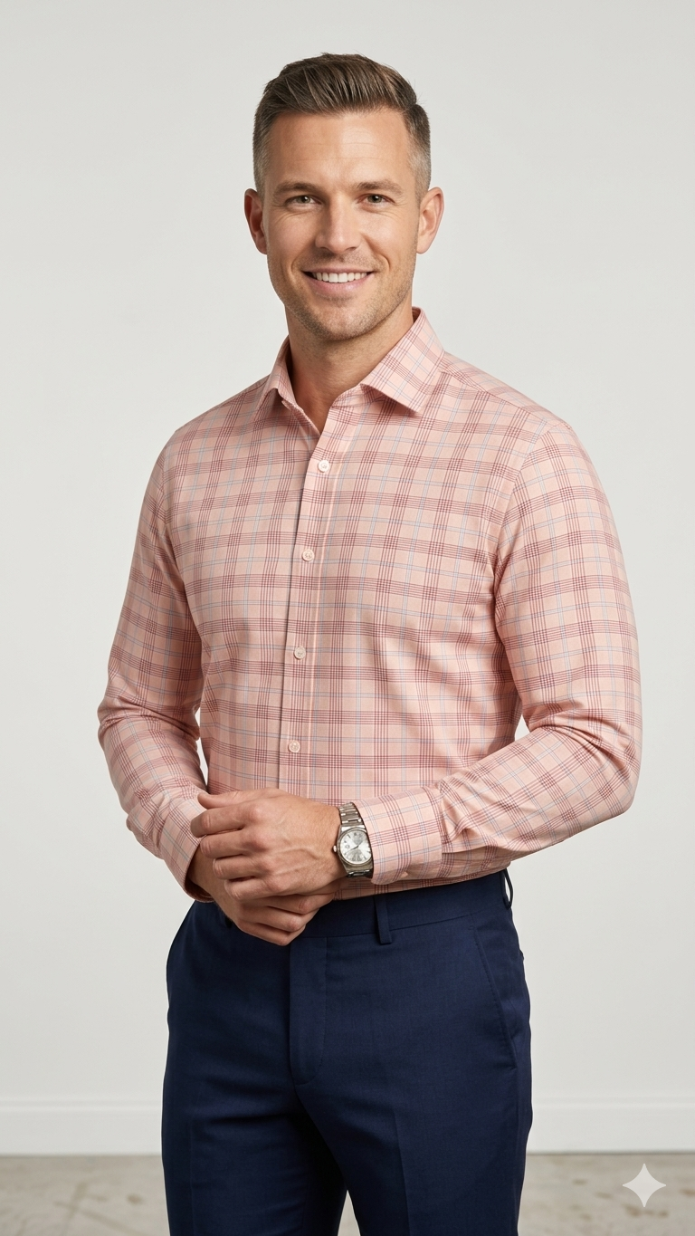 Raymond Shirt Fabric 1.6 Metre Cut – Subtle Pink Check Pattern (Unstitched)