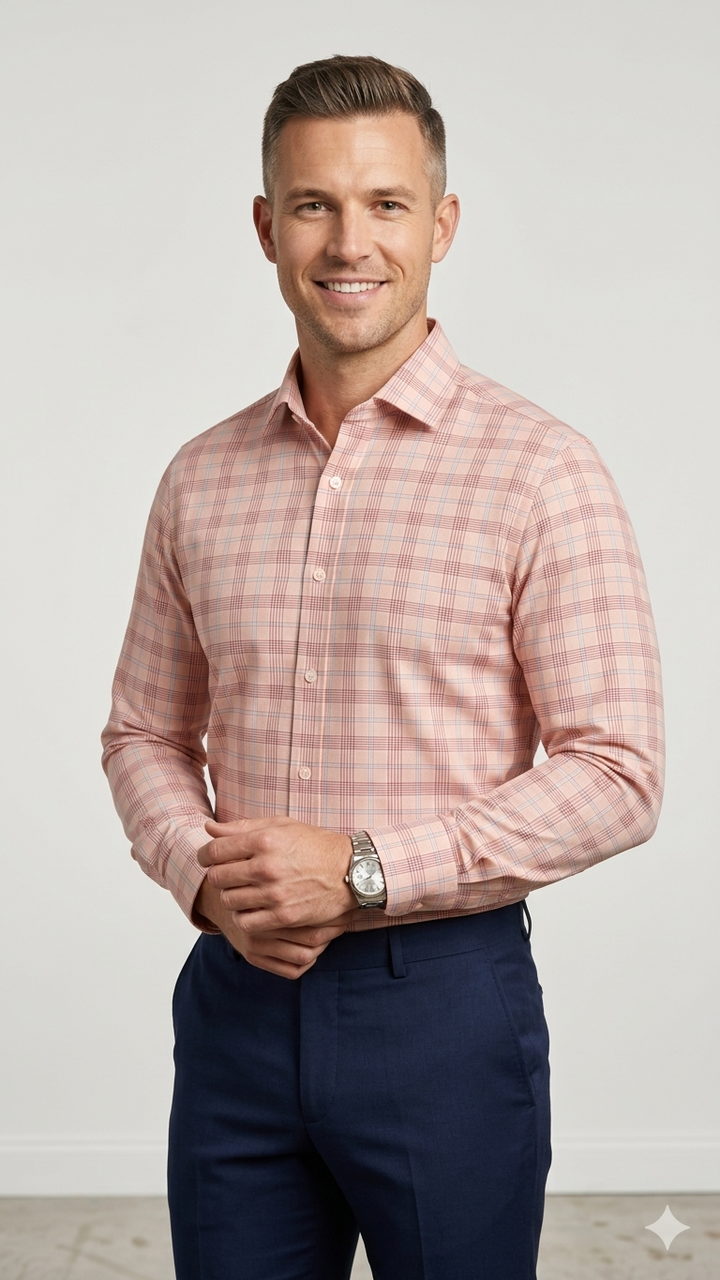 Raymond Shirt Fabric 1.6 Metre Cut – Subtle Pink Check Pattern (Unstitched)
