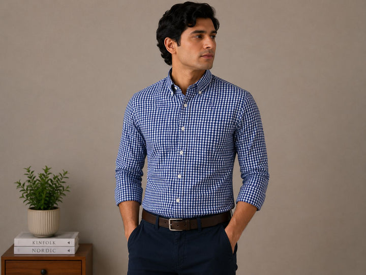 Raymond Unstitched Shirt Fabric 1.60 Meter Blue Gingham Checks Premium Shirting Fabric