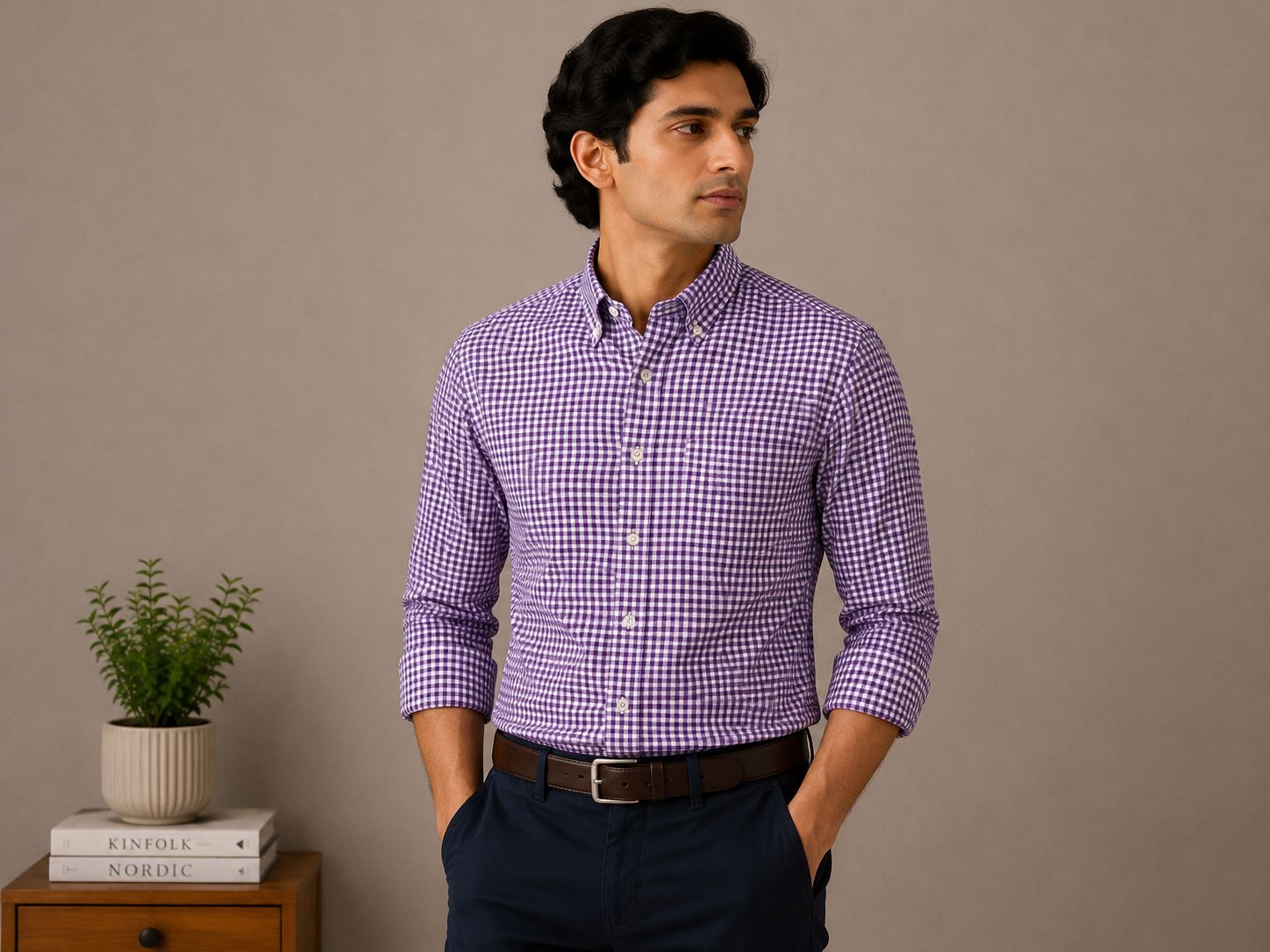 Raymond Unstitched Shirt Fabric 1.60 Meter Purple Gingham Checks Premium Shirting Fabric