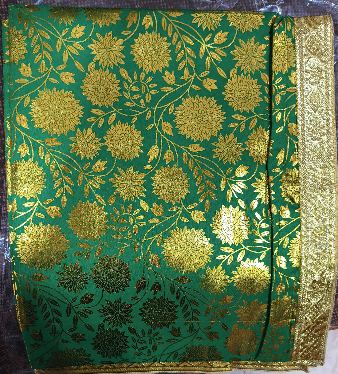 Premium Peera Di Chadar Green Golden Floral Design with Heavy Border