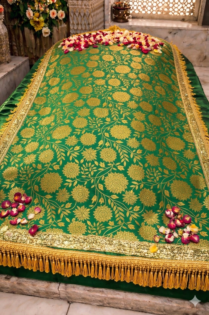 Premium Peera Di Chadar Green Golden Floral Design with Heavy Border