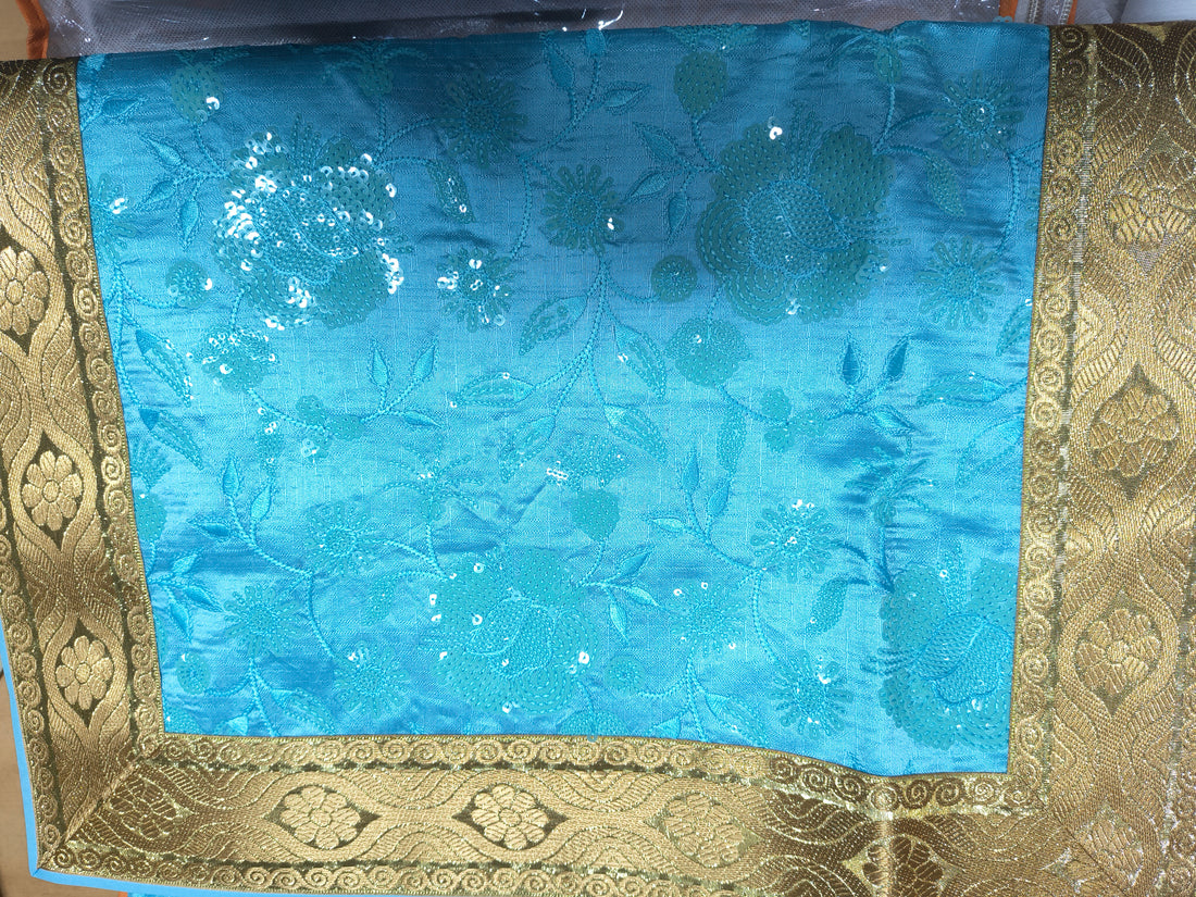 Premium Sky Blue Sequin Embroidered Rumala Sahib with Heavy Golden Border for Guru Granth Sahib Ji