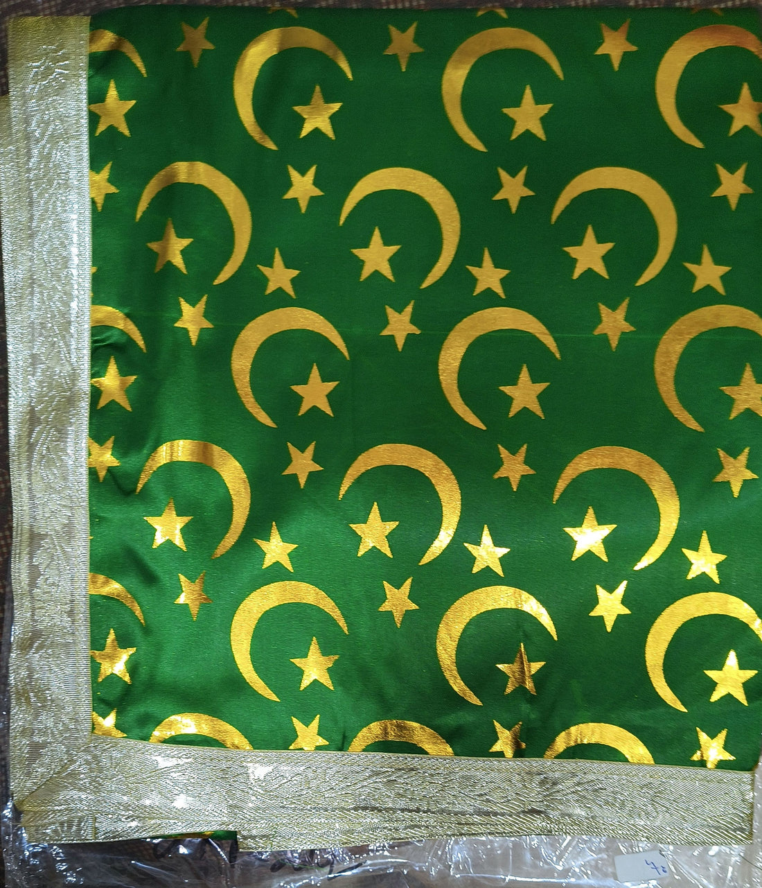 Islamic Chadar Green with Golden Moon & Star Design Religious Cloth