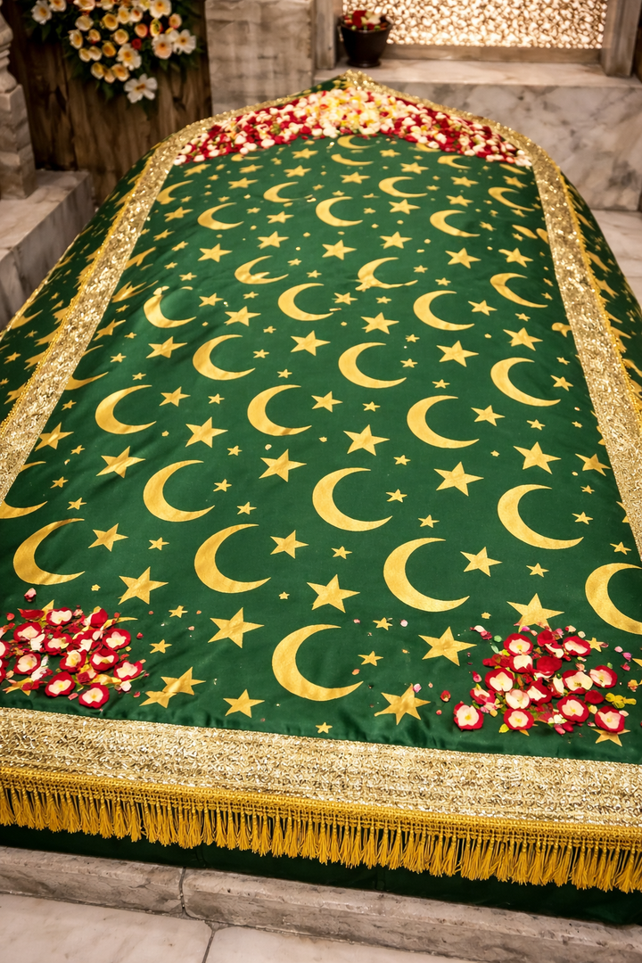 Islamic Chadar Green with Golden Moon & Star Design Religious Cloth