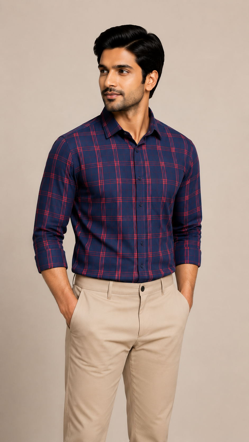 Raymond Unstitched Shirt Fabric 1.60 Meter Premium Navy Blue Red Checks