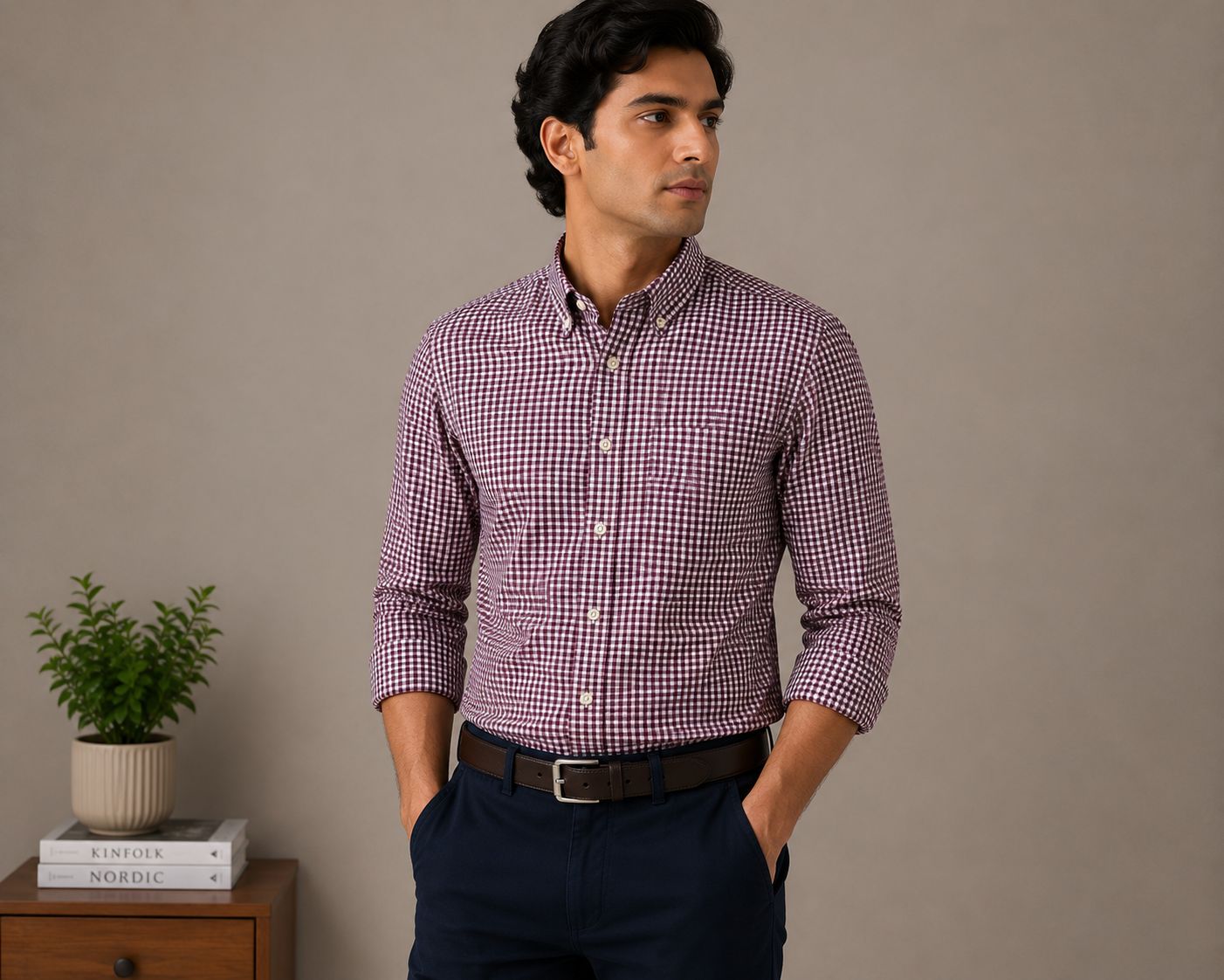 Raymond Unstitched Shirt Fabric 1.60 Meter Maroon Gingham Checks Premium Shirting Fabric