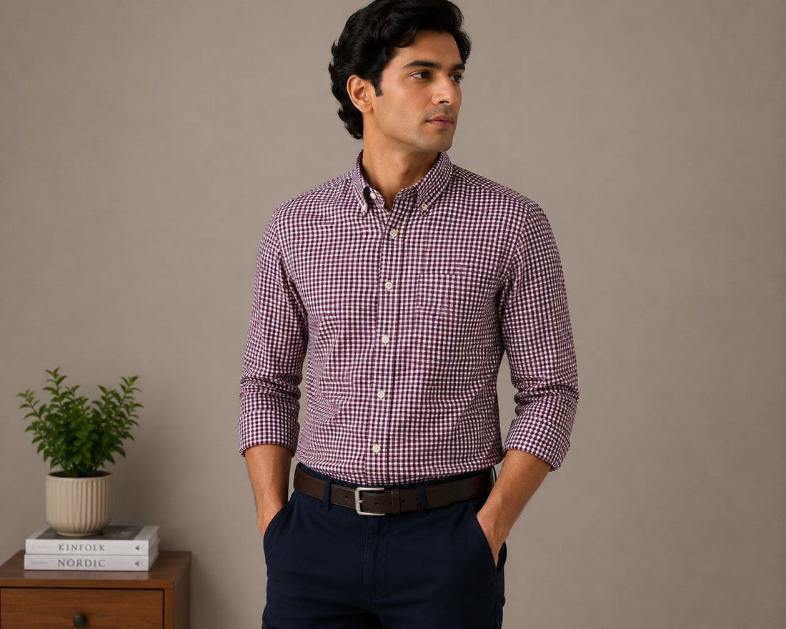 Raymond Unstitched Shirt Fabric 1.60 Meter Maroon Gingham Checks Premium Shirting Fabric
