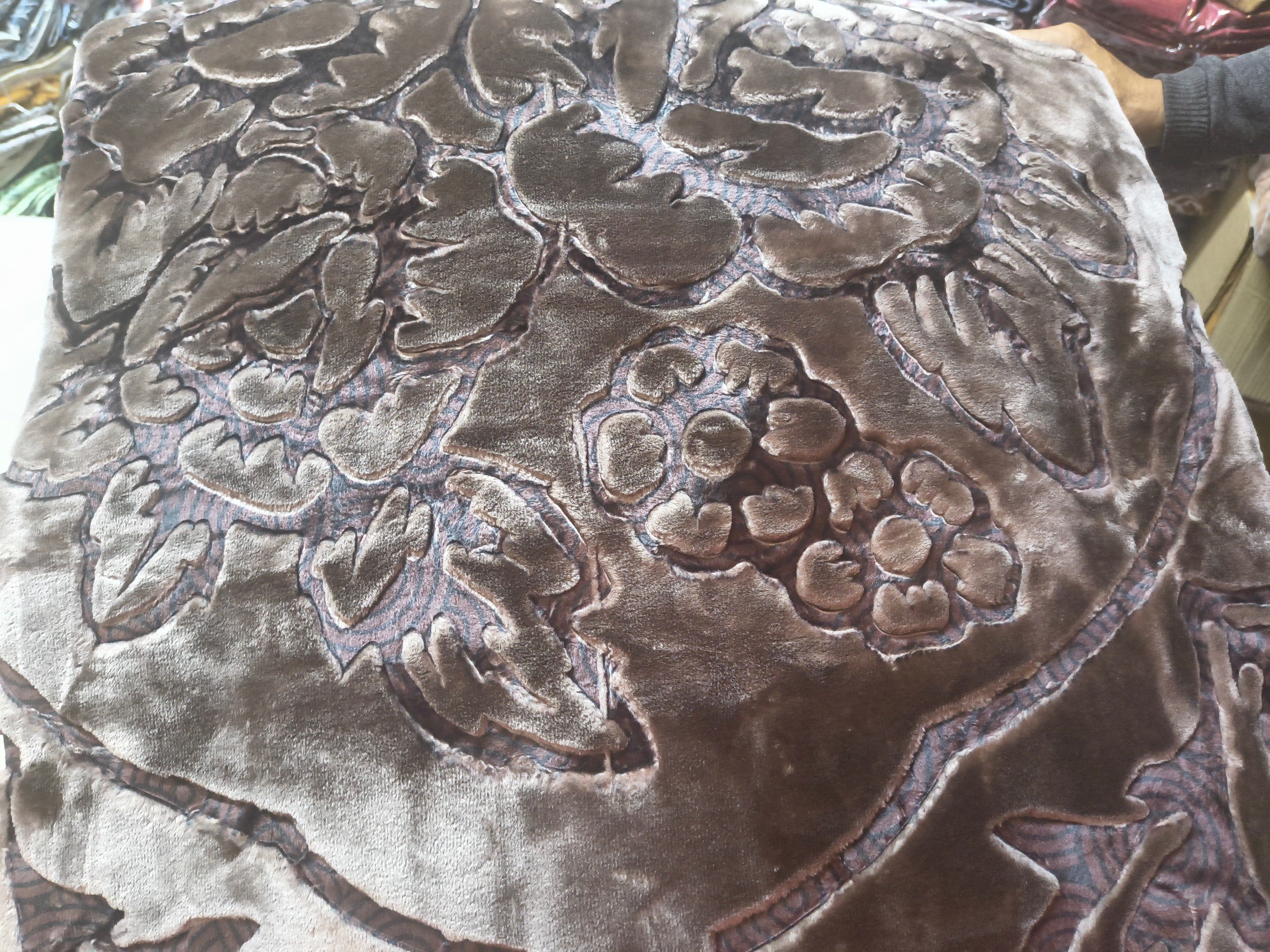 Premium 3-Layer Embossed Fleece Blanket – Heavy Winter Double Bed Blanket (Brown Floral)