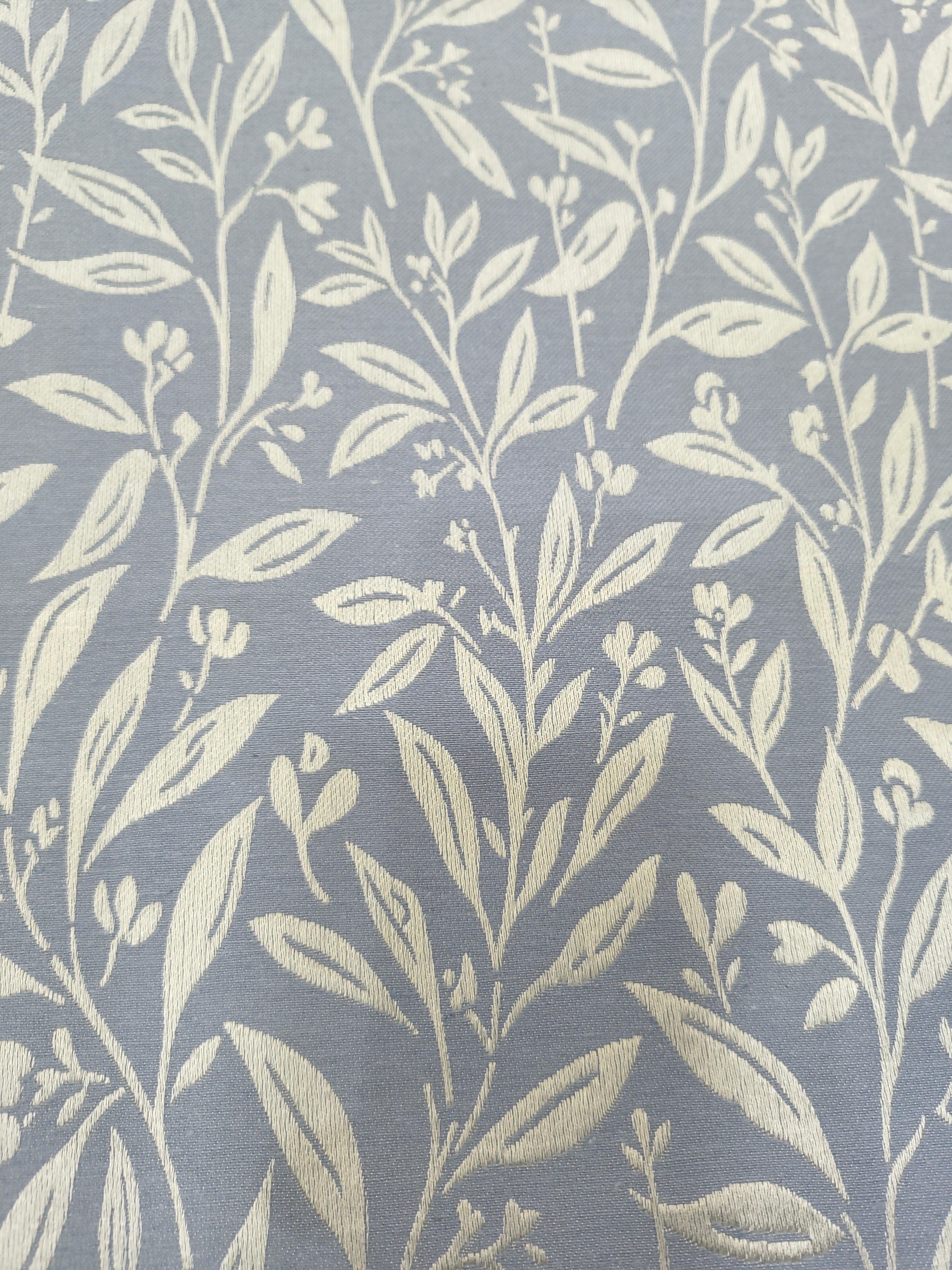 Blue Leaf Pattern Curtain Fabric | Custom Length | Sold Per Metre