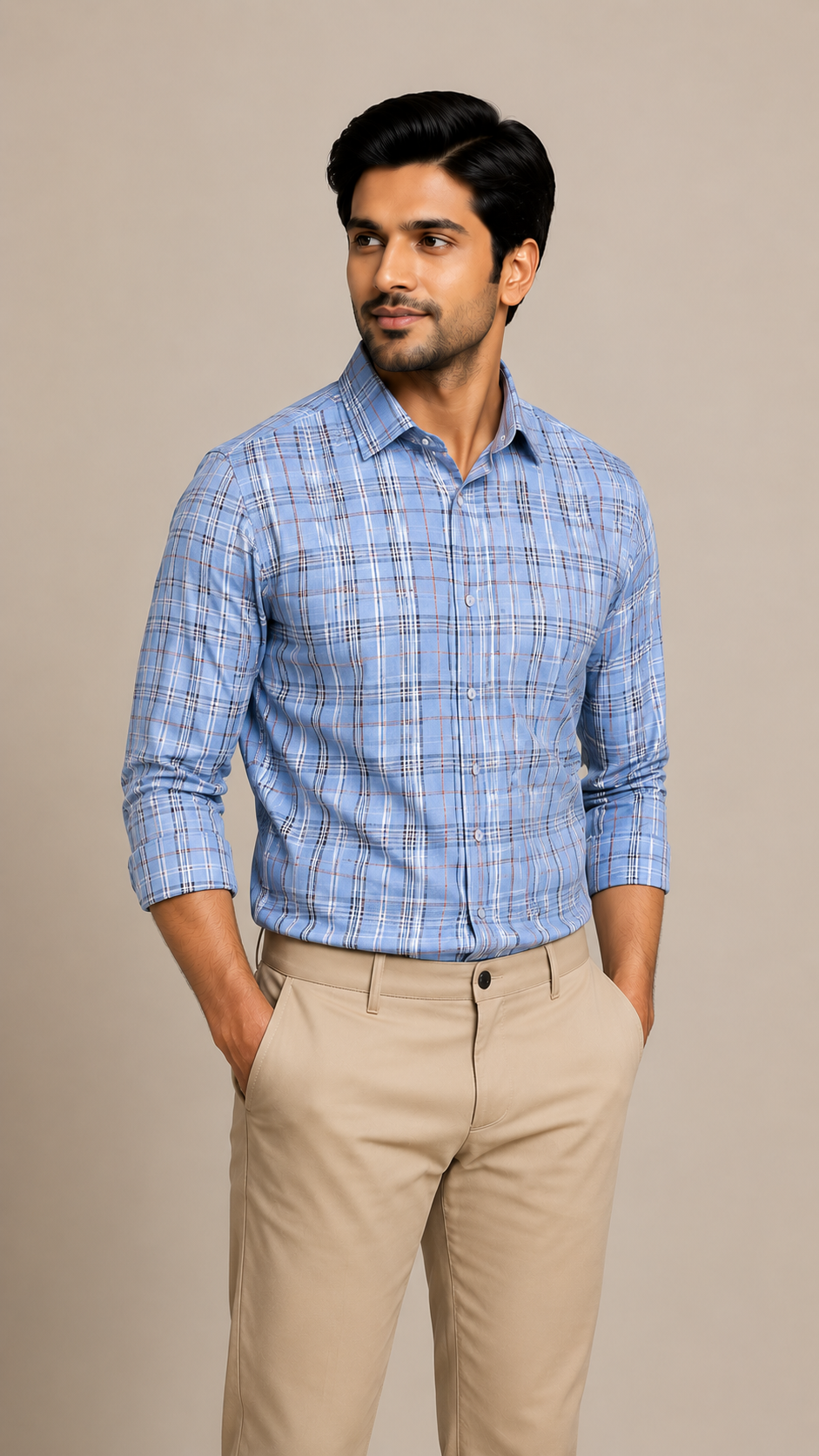 Raymond Unstitched Shirt Fabric 1.60 Meter Sky Blue Premium Checked Shirting