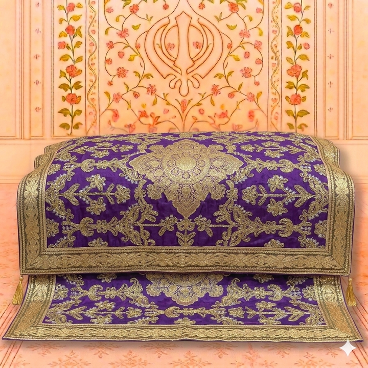 Premium Purple Handwork Rumala Sahib with Heavy Golden Border for Guru Granth Sahib Ji