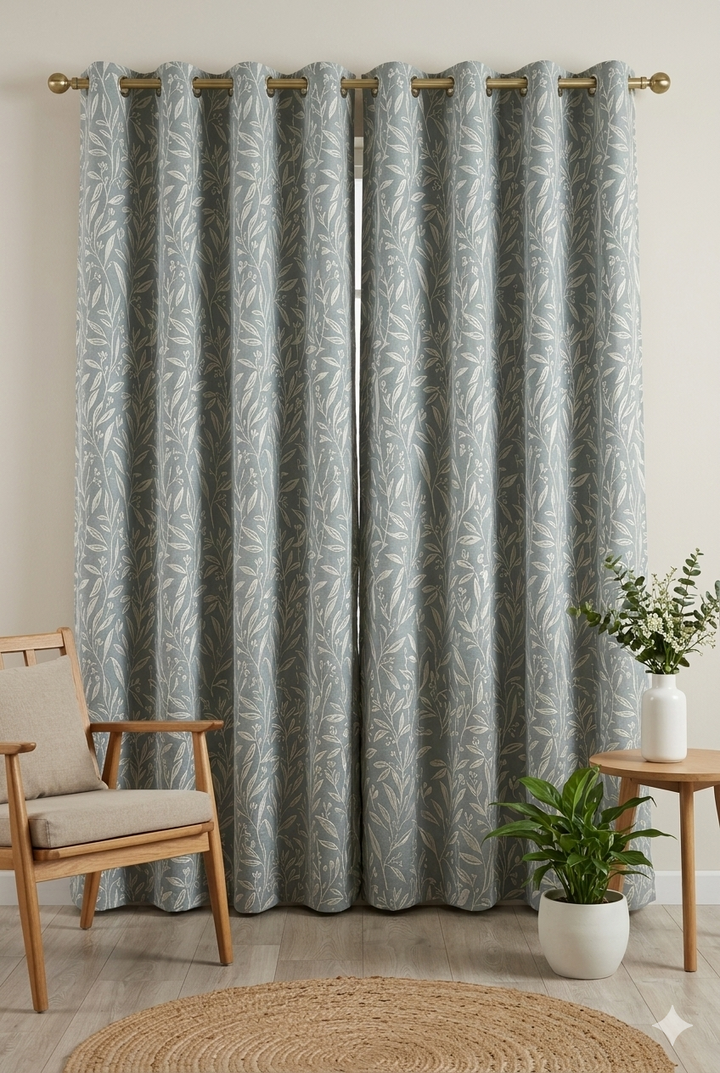 Green Leaf Pattern Curtain Fabric | Custom Length | Sold Per Metre