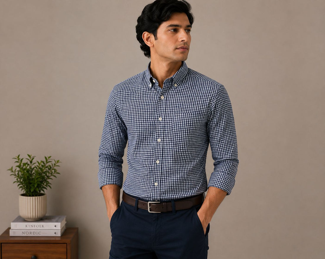 Raymond Unstitched Shirt Fabric 1.60 Meter Navy Blue Micro Gingham Checks Premium Shirting Fabric