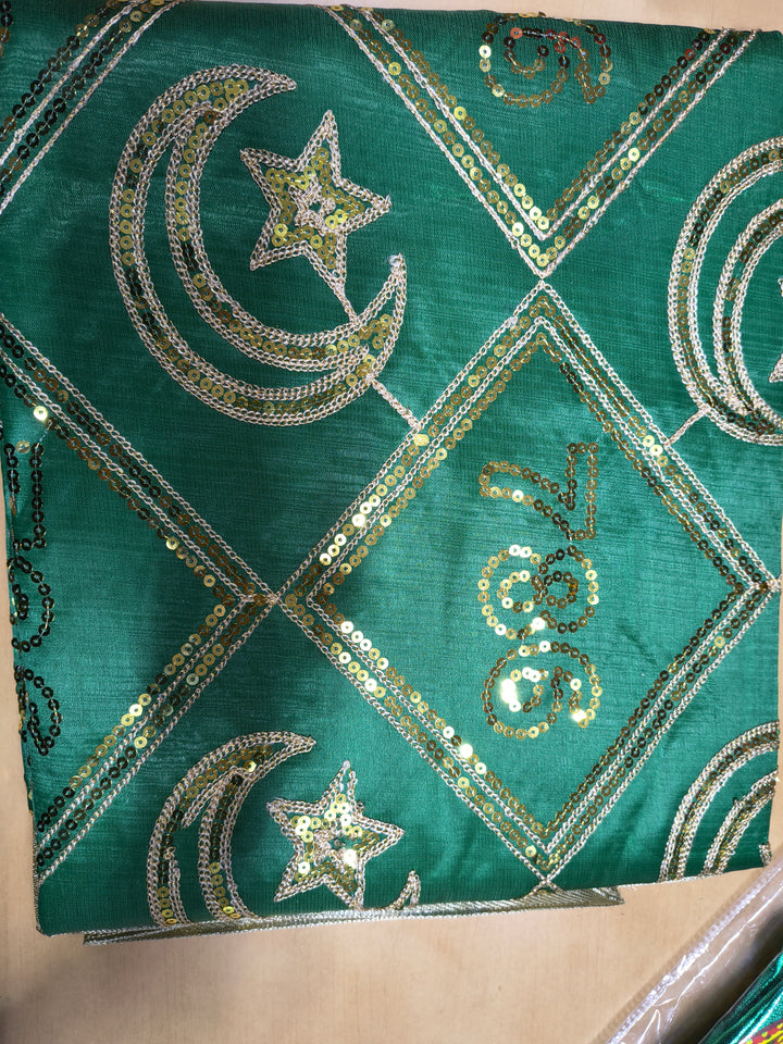 Premium Islamic Chadar Green Sequin 786 Moon Star Design
