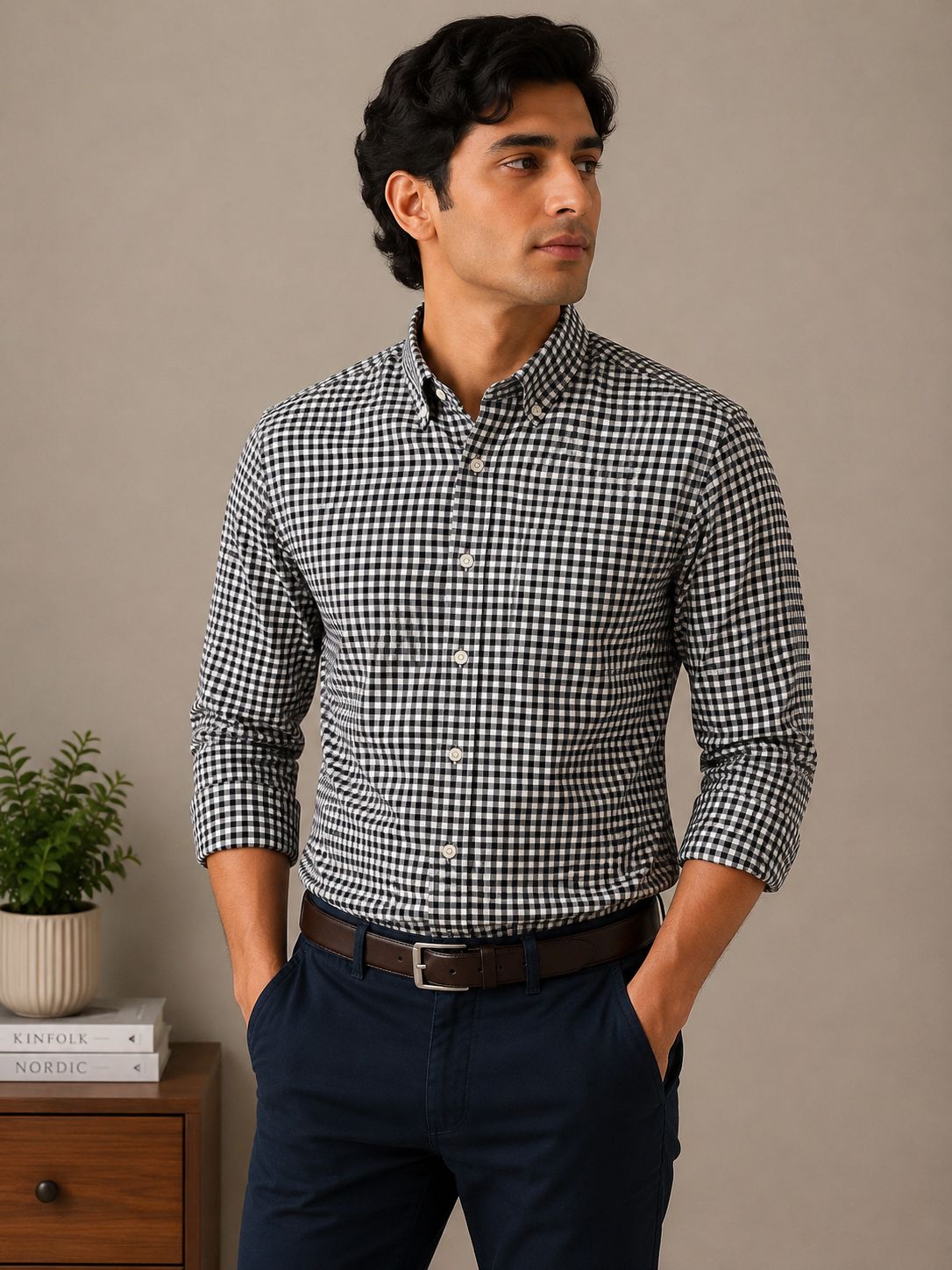 Raymond Unstitched Shirt Fabric 1.60 Meter Black White Gingham Checks Premium Shirting Fabric