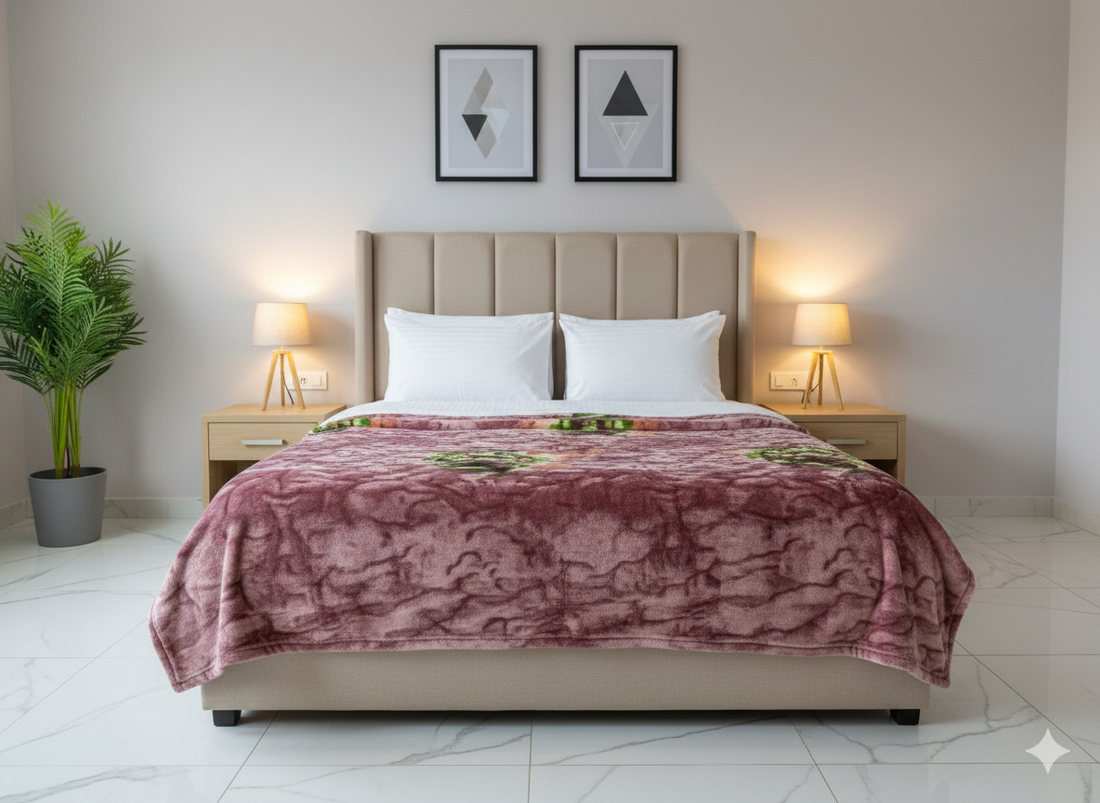 Monte Carlo Single Bed Premium Winter Blanket – Pink Floral Design