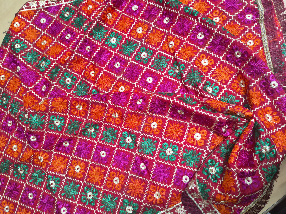 Multicolor Traditional Phulkari Embroidered Dupatta