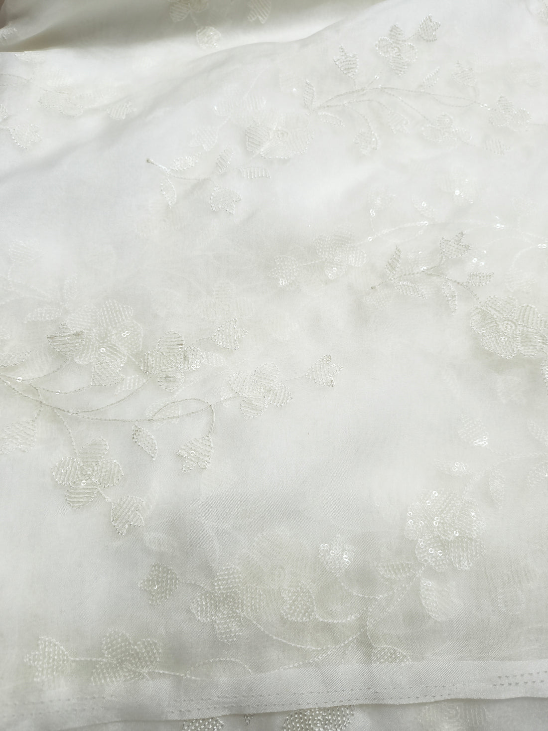 Dyeable Embroidered Fabric – Subtle Floral Sequin Work