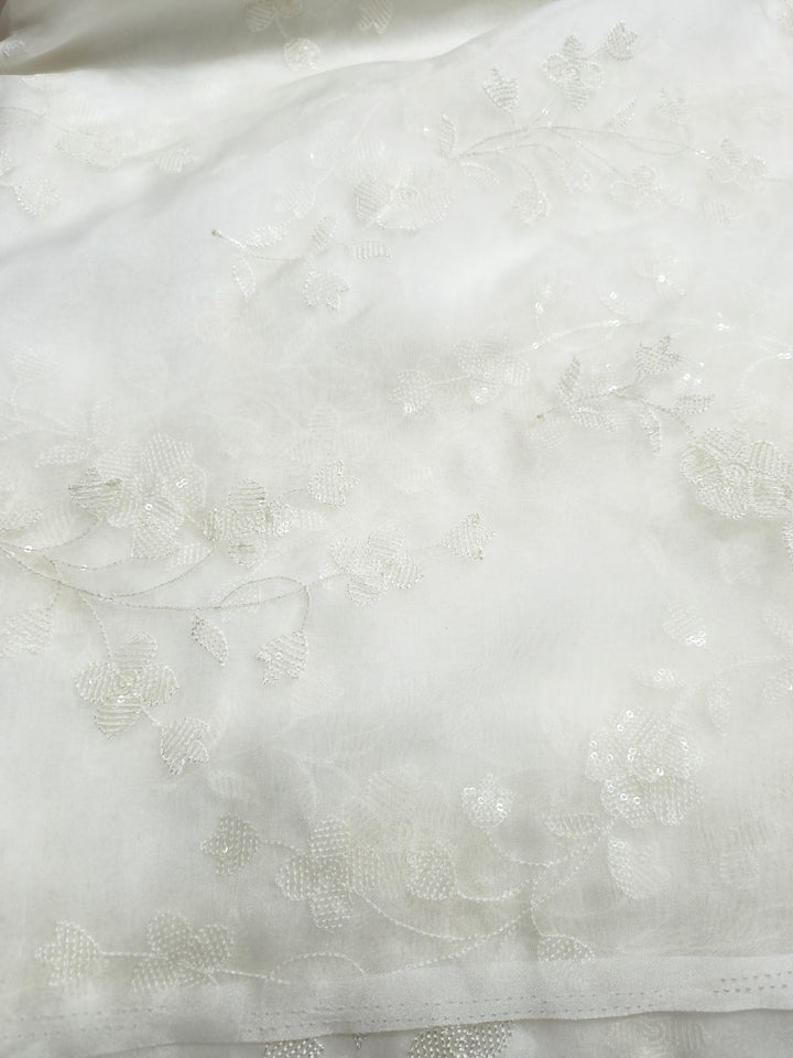 Dyeable Embroidered Fabric – Subtle Floral Sequin Work
