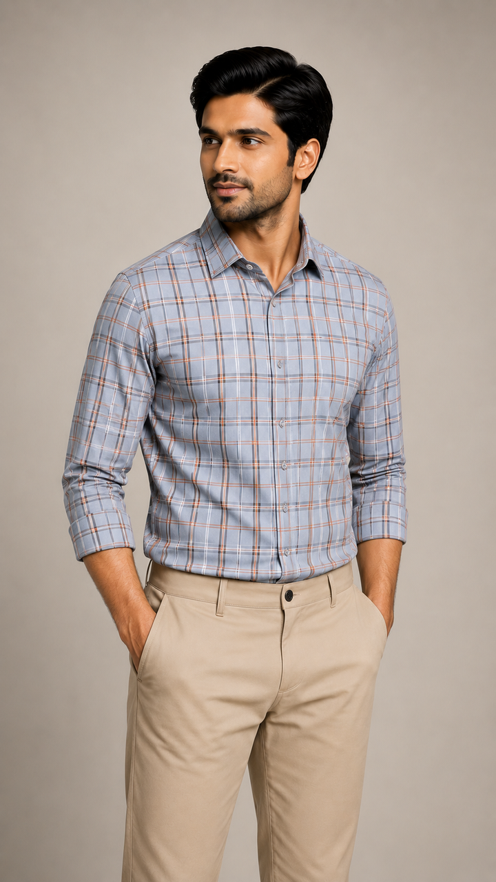 Raymond Unstitched Shirt Fabric 1.60 Meter Grey Checked Premium Shirting