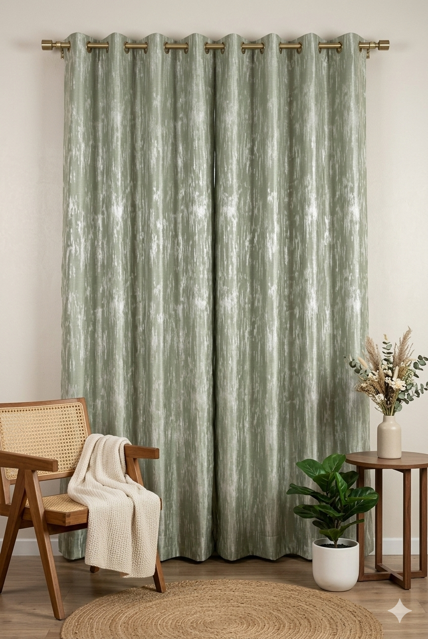 Green Abstract Texture Curtain Fabric | Custom Length | Sold Per Metre