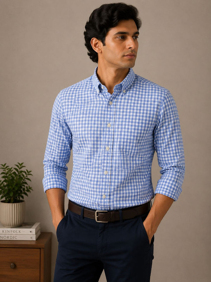 Raymond Unstitched Shirt Fabric 1.60 Meter Sky Blue Gingham Checks Premium Shirting Fabric