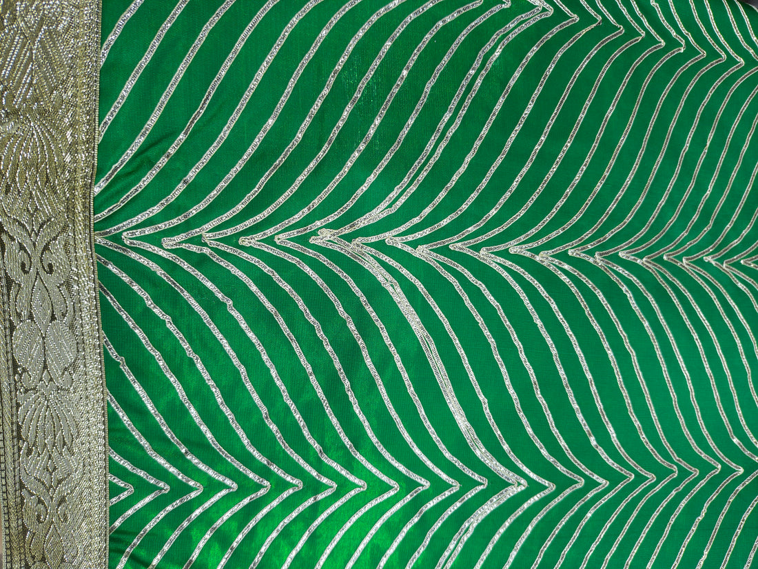 Premium Islamic Chadar Green Silver Embroidery Wave Design with Zari Border
