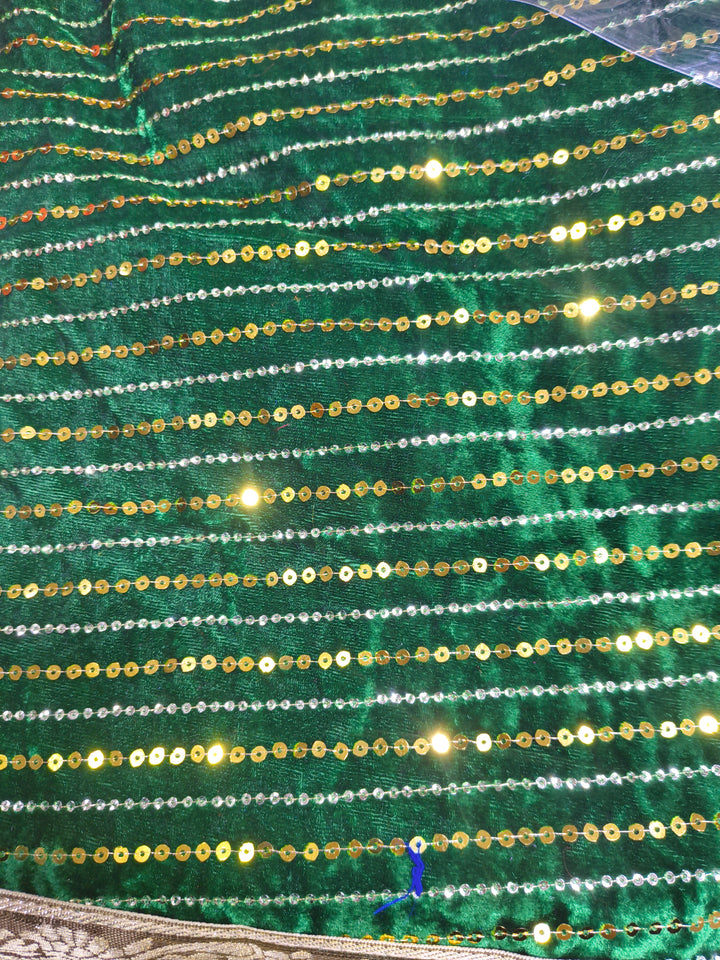 Premium Islamic Chadar Green Dual Tone Sequin Stripe Design with Zari Border