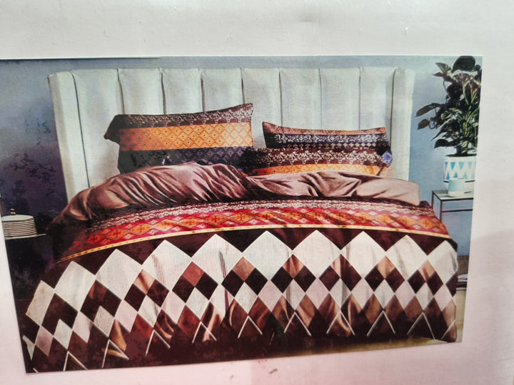 Monte Carlo Brown Geometric Cotton Bedsheet Set for Single Bed (With 2 Pillow Covers)