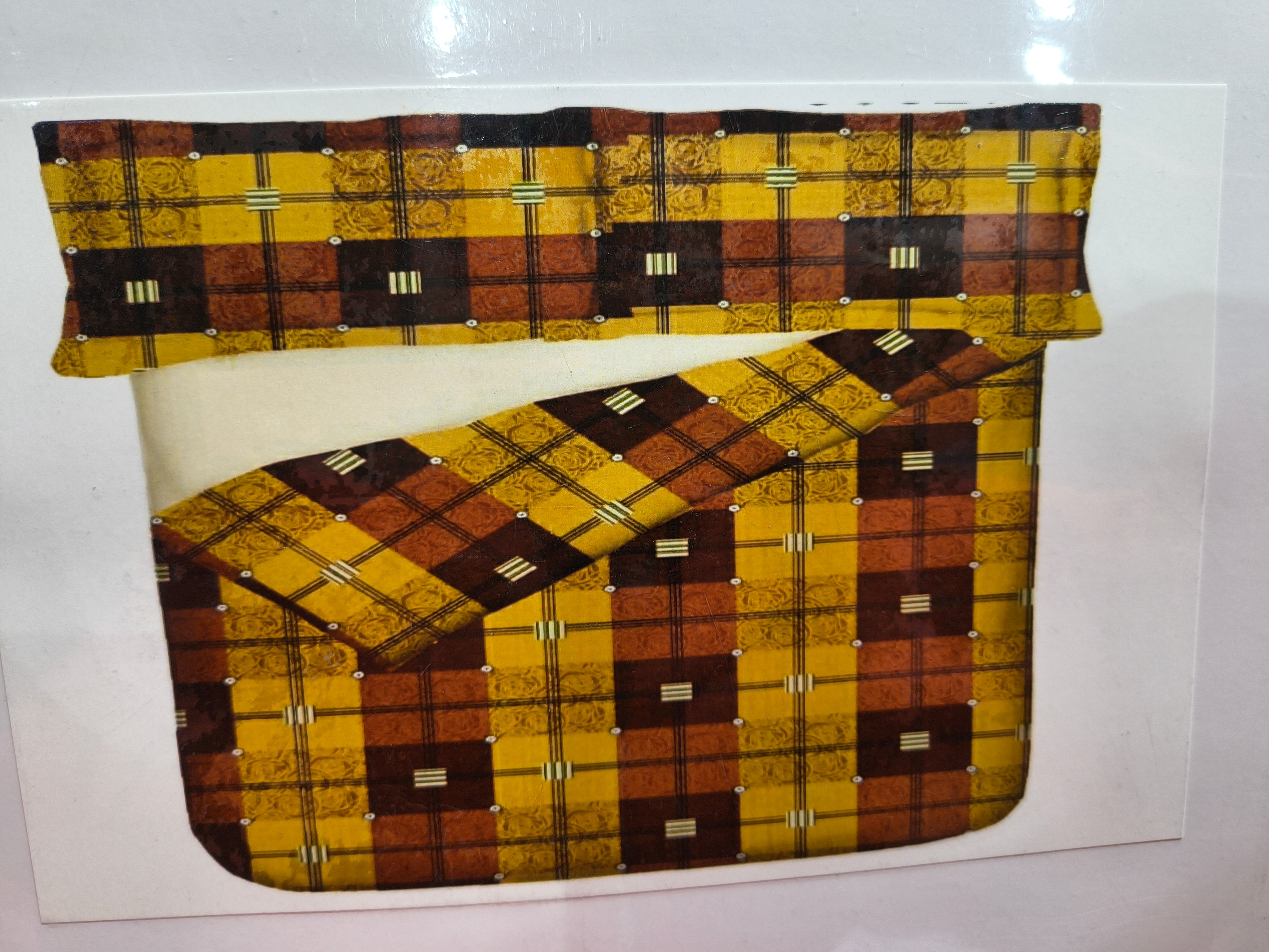 Mustard & Brown Checkered Cotton Bedsheet for Single Bed with 2 Pillow Covers