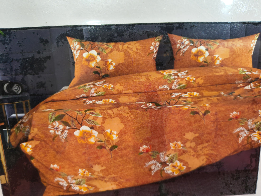 Rust Brown Floral Cotton Bedsheet for Single Bed with 2 Pillow Covers (Monte Carlo Design)