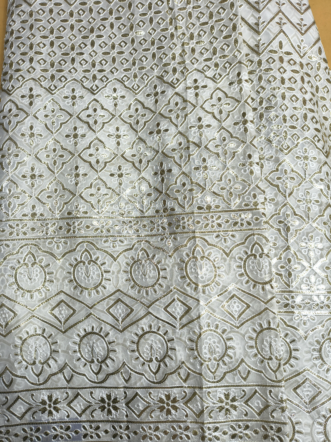Dyeable Embroidered Fabric – Mughal Panel Border Design with Sequin Work