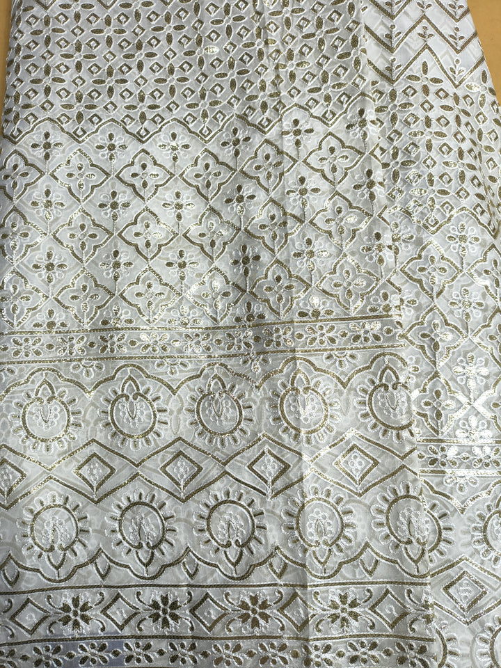 Dyeable Embroidered Fabric – Mughal Panel Border Design with Sequin Work