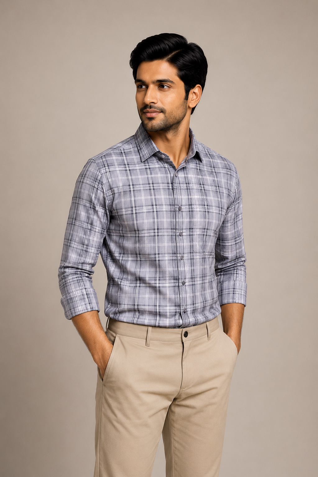 Raymond Unstitched Shirt Fabric 1.60 Meter Grey Windowpane Checked Shirting