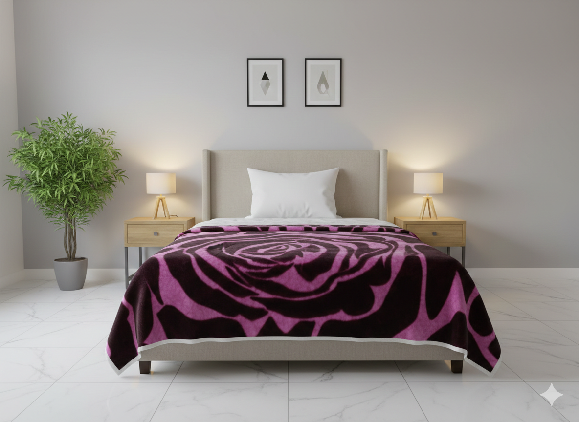 Single Bed Soft Fleece Winter Blanket – Pink Rose Design