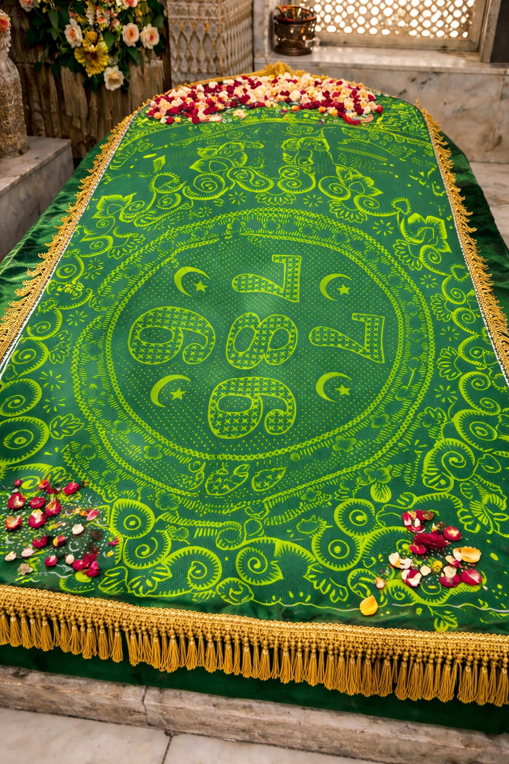Peera Di Chadar Punjabi Religious Cloth Green & Yellow Printed