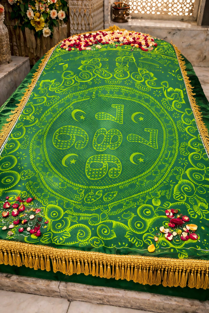 Peera Di Chadar Punjabi Religious Cloth Green & Yellow Printed