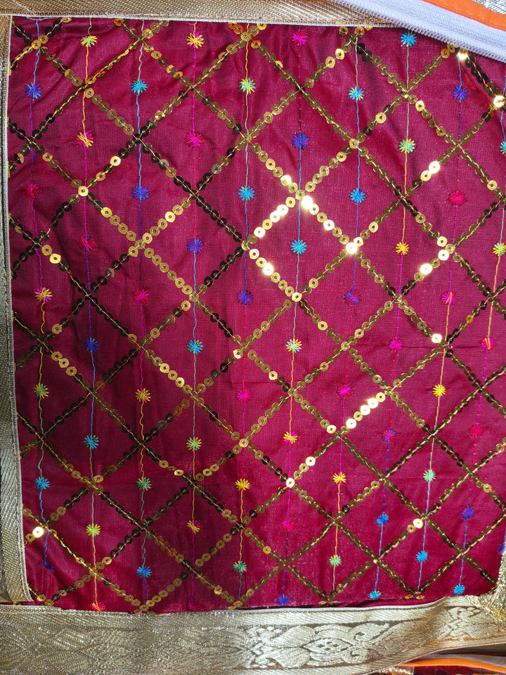 Maroon Palka Sequence Diamond Work Rumala Sahib for Guru Granth Sahib Ji