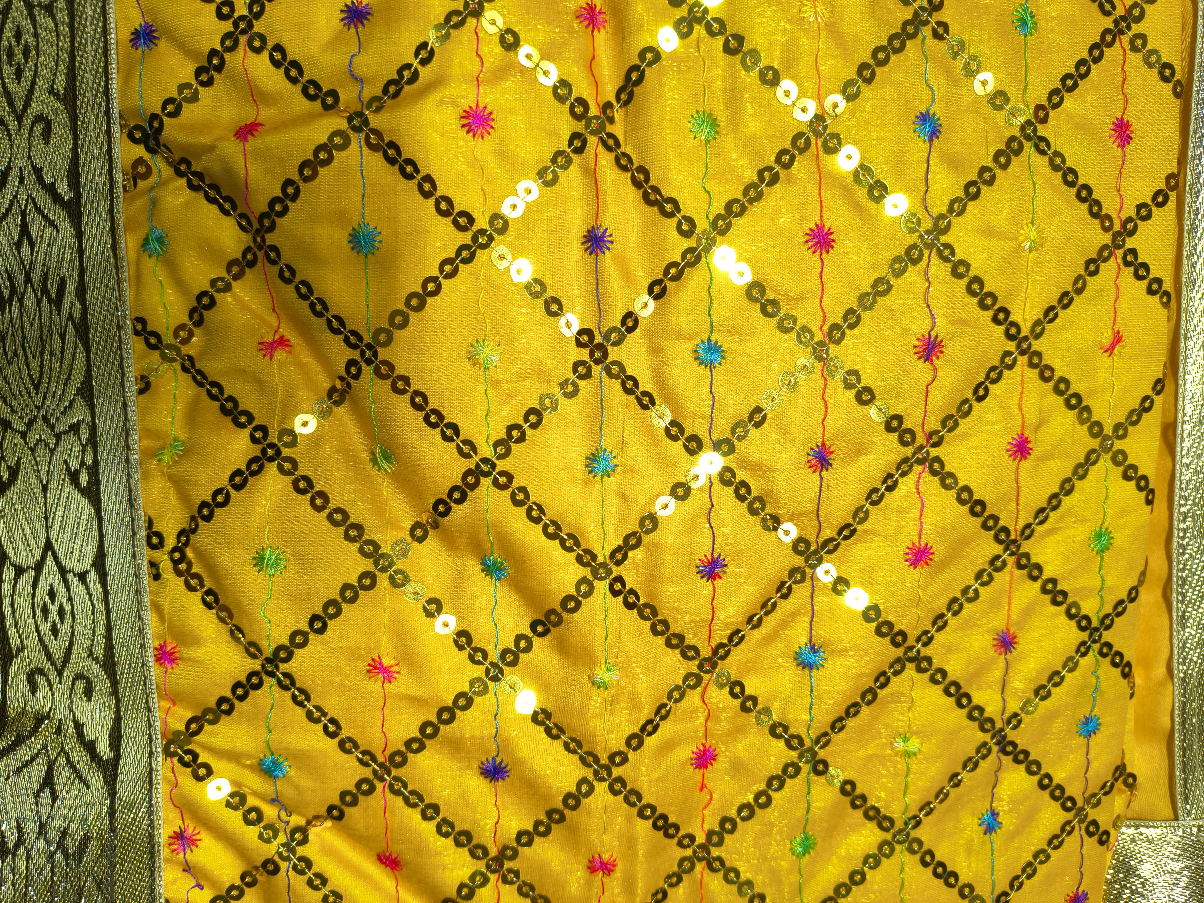 Golden Sequin Diamond Work Rumala Sahib for Guru Granth Sahib Ji