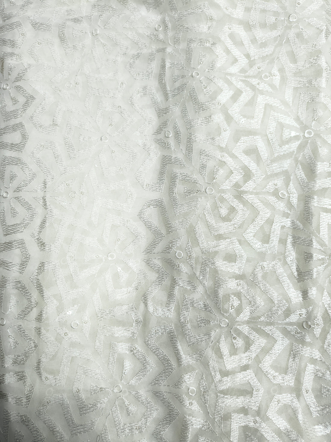 Dyeable Sequin Embroidered Fabric – Abstract Floral Star Pattern