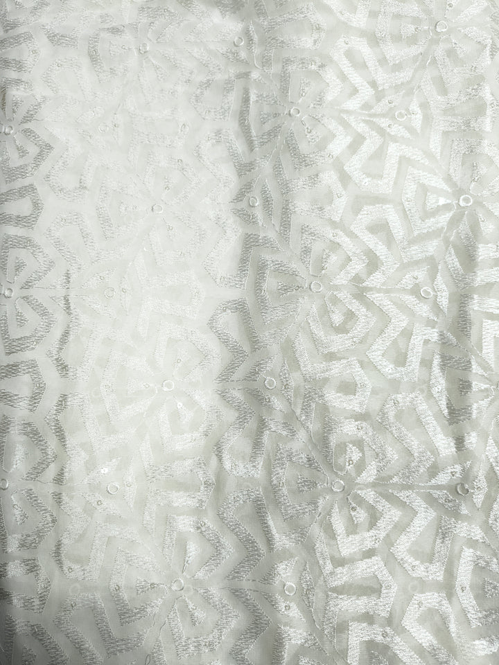 Dyeable Sequin Embroidered Fabric – Abstract Floral Star Pattern