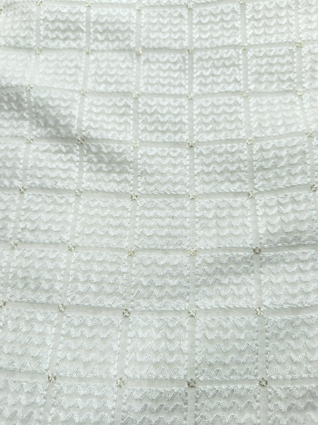 Dyeable Textured Fabric – Geometric Grid Embroidered Design