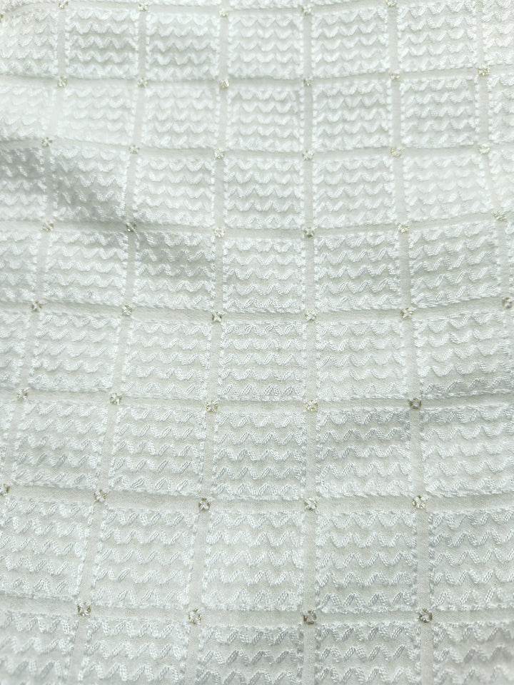 Dyeable Textured Fabric – Geometric Grid Embroidered Design